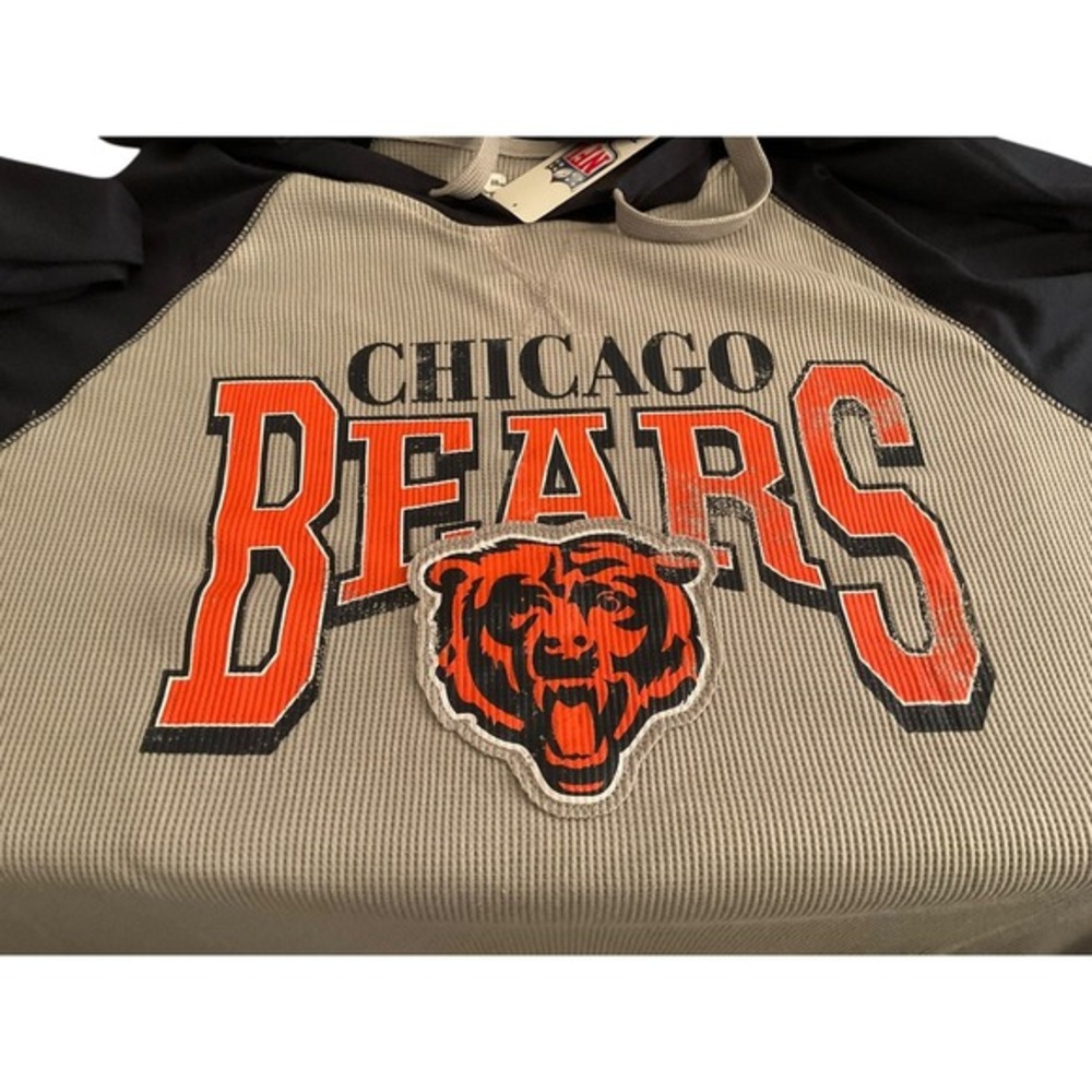 CSA Chicago Bears NFL Mens XL Waffle Knit Raglan Thermal Hoodie Grey Navy New - Picture 8 of 13